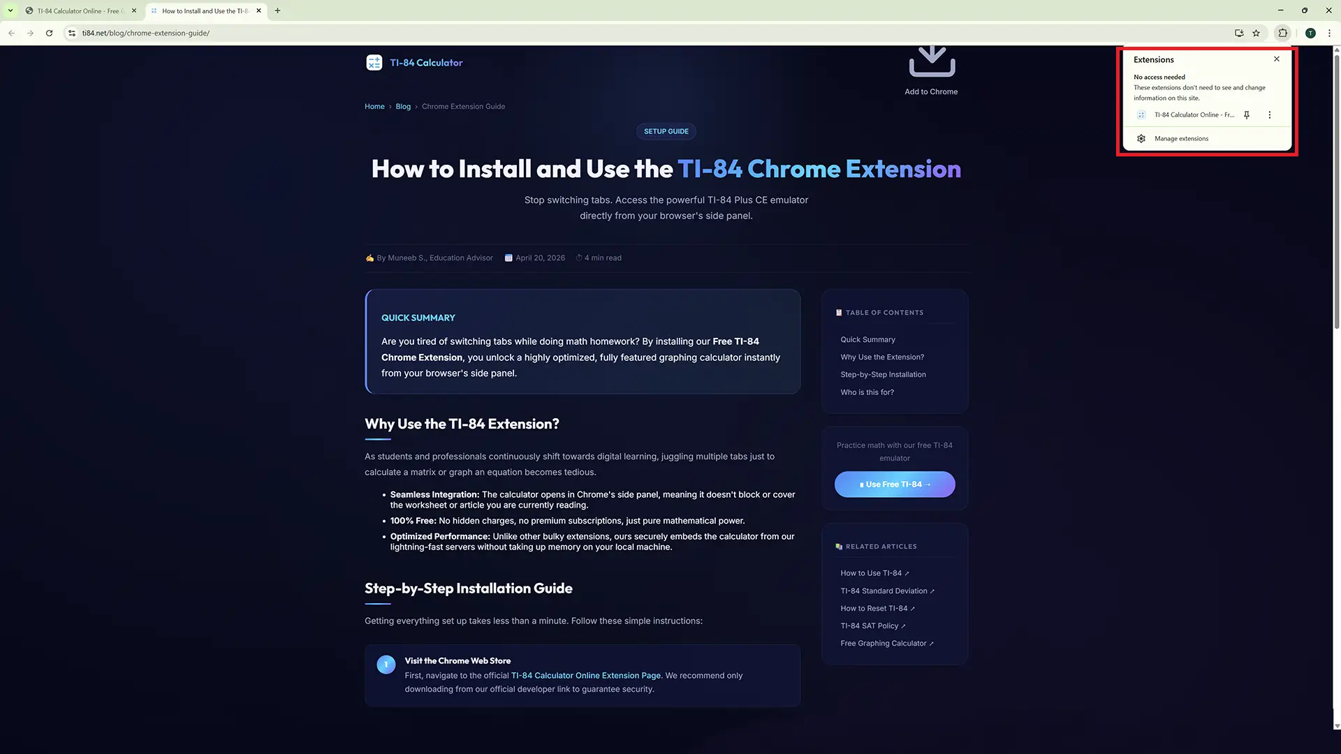 Find TI-84 in extension list